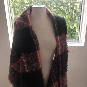 Betsey Johnson Women's Scarf Wrap Red And Black Plaid With Fringe